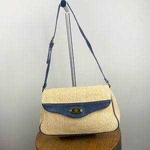 Etienne Aigner Straw and Leather (Navy Blue) Shoulder Bag